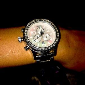 Nixon mother of pearl watch with crystals - pre-loved